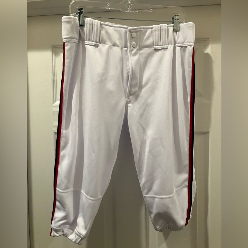 White Baseball Pants with Red and Dark Navy Piping